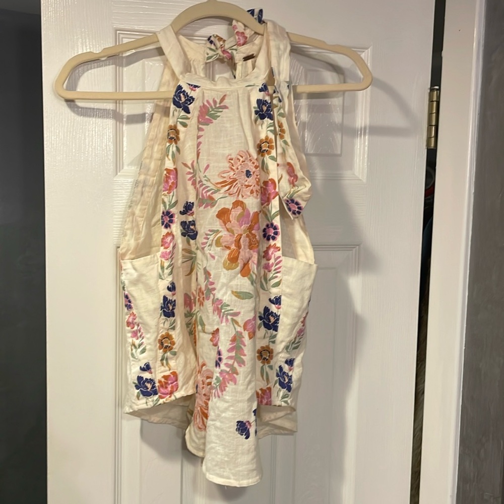 floral halter top with tie neck